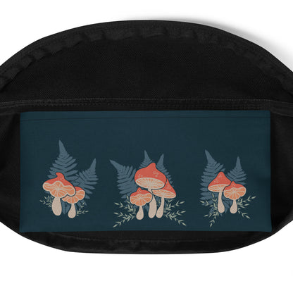 Navy blue mushroom fanny pack inside pocket