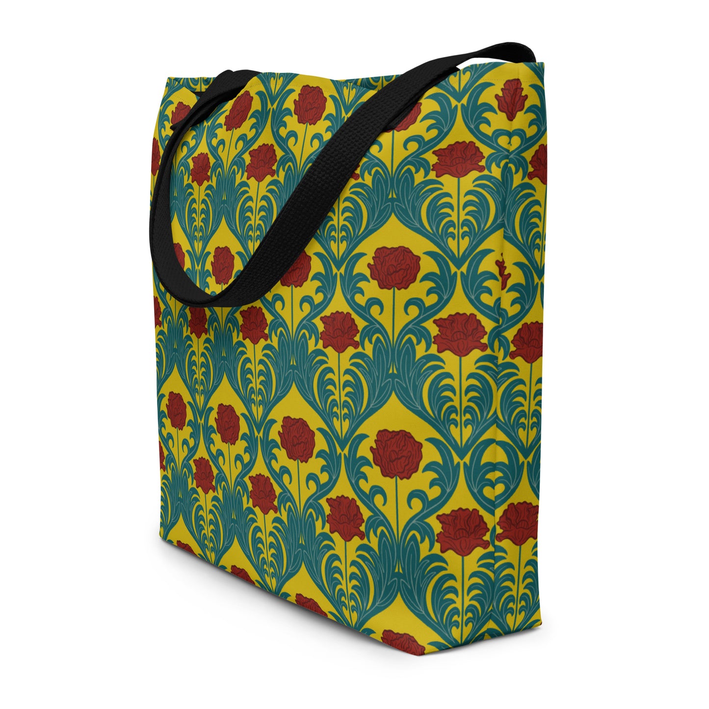 Red Poppy Damask on Mustard Deluxe Market Tote