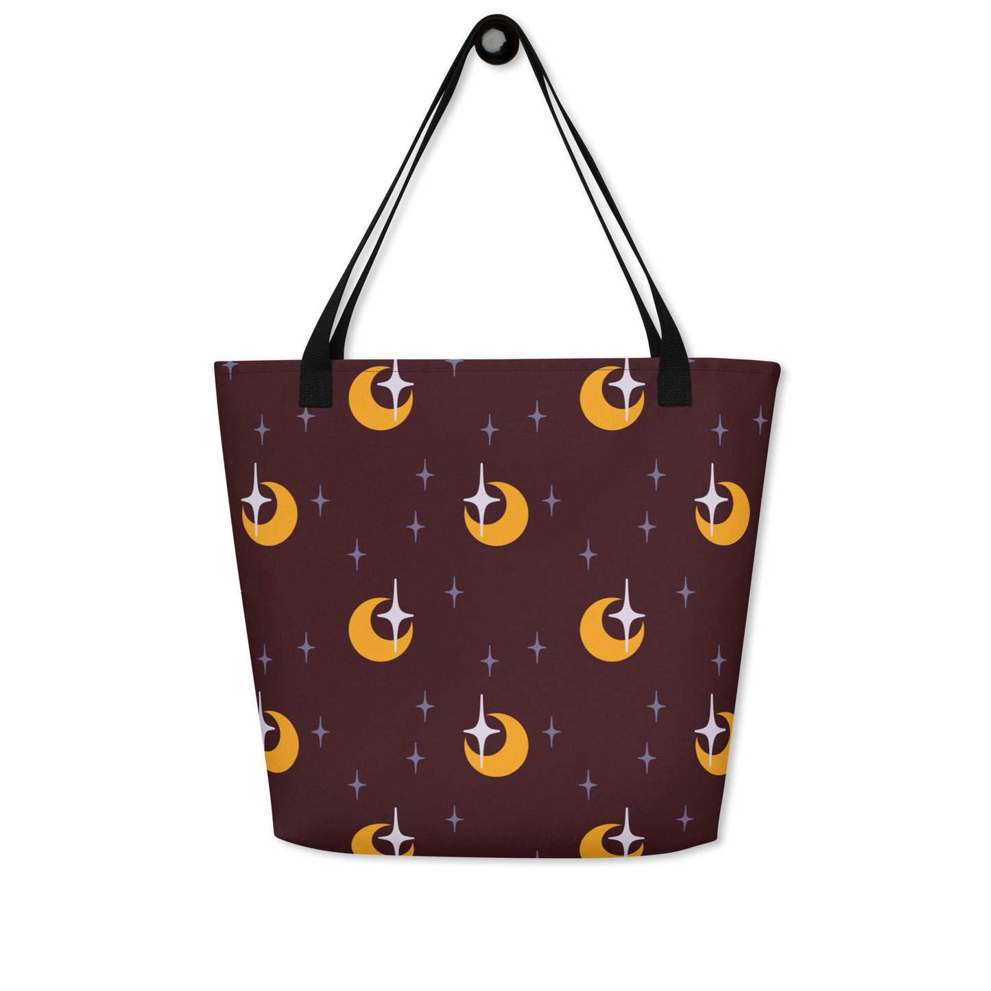 Maroon and Gold Crescent Moon Deluxe Market Tote Bag
