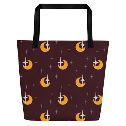 Maroon and Gold Crescent Moon Deluxe Market Tote Bag