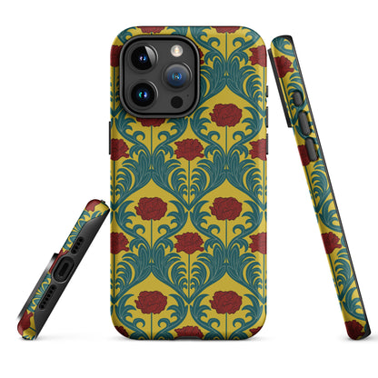 Floral Mustard and Ruby Red Poppies Tough iPhone Case