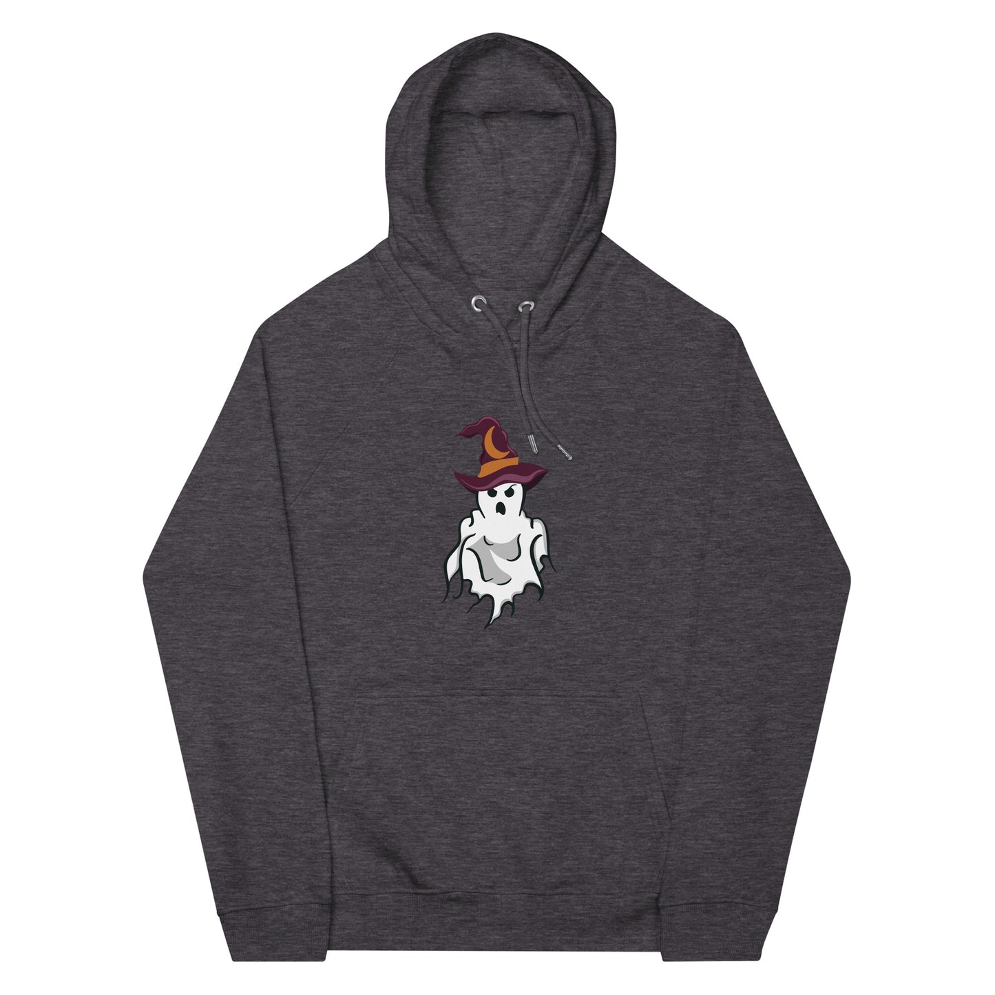 Hoodie with a ghost wearing a witch hat