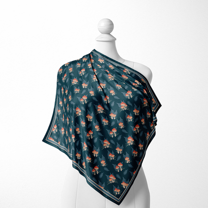 Mushroom patterned scarf on a mannequin