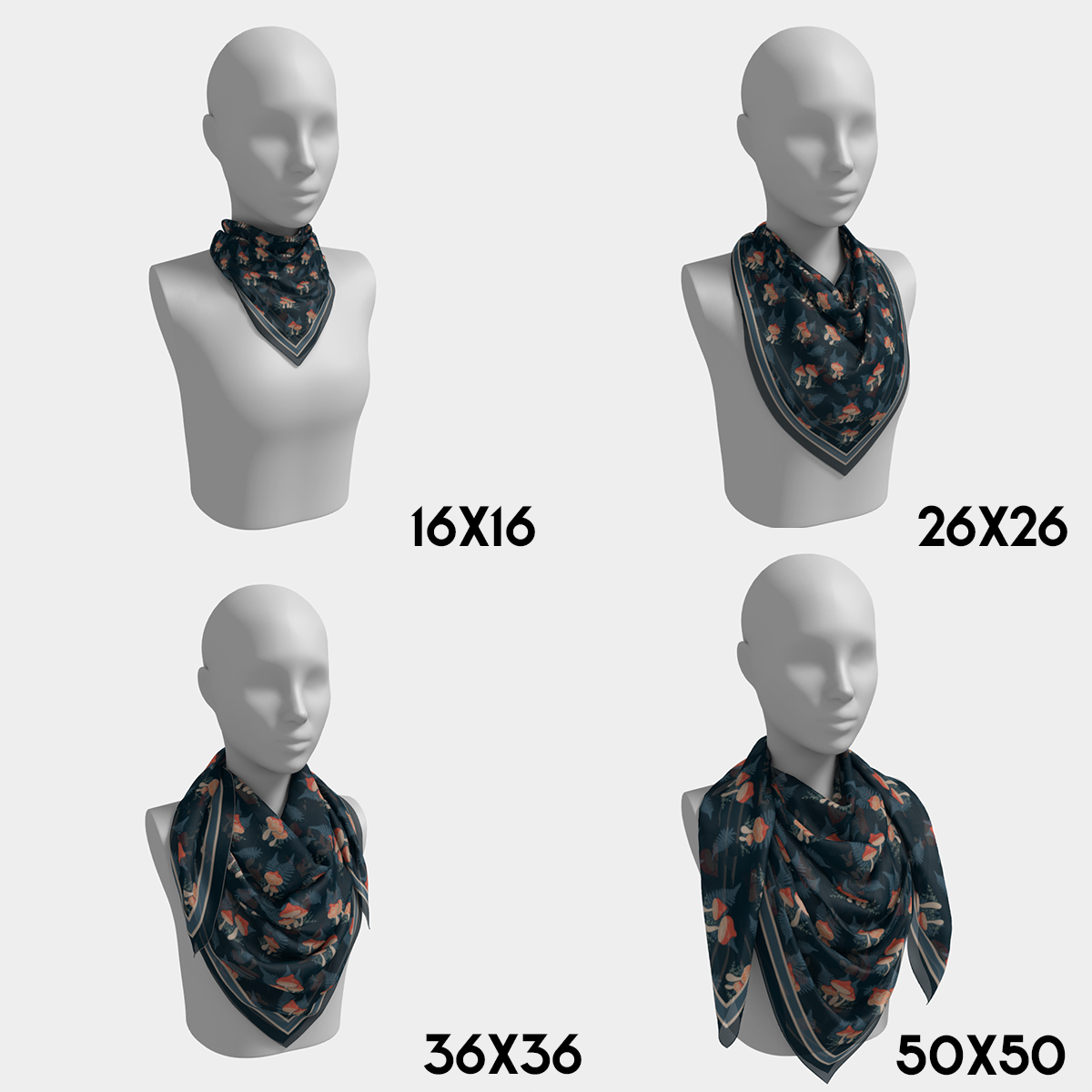 Chart showing difference in scarf sizes