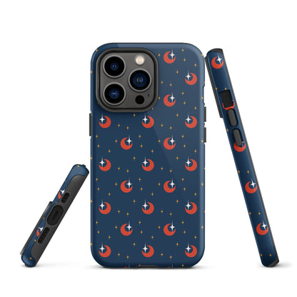 Navy and Red Crescent Moon Sky iPhone Tough Case