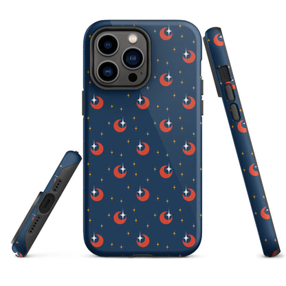 Navy and Red Crescent Moon Sky iPhone Tough Case